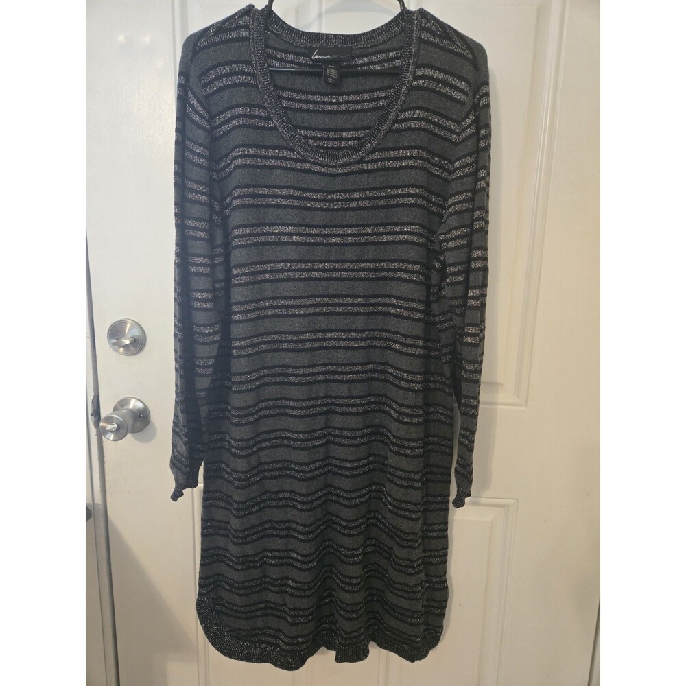 Lane Bryant Black Round Neck Gray Metallic Stripe Sweater Dress sz 18/20